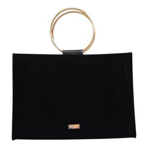 Caroline Herrera Large Black Velvet Velour Double Hoop Handle Tote Bag Purse